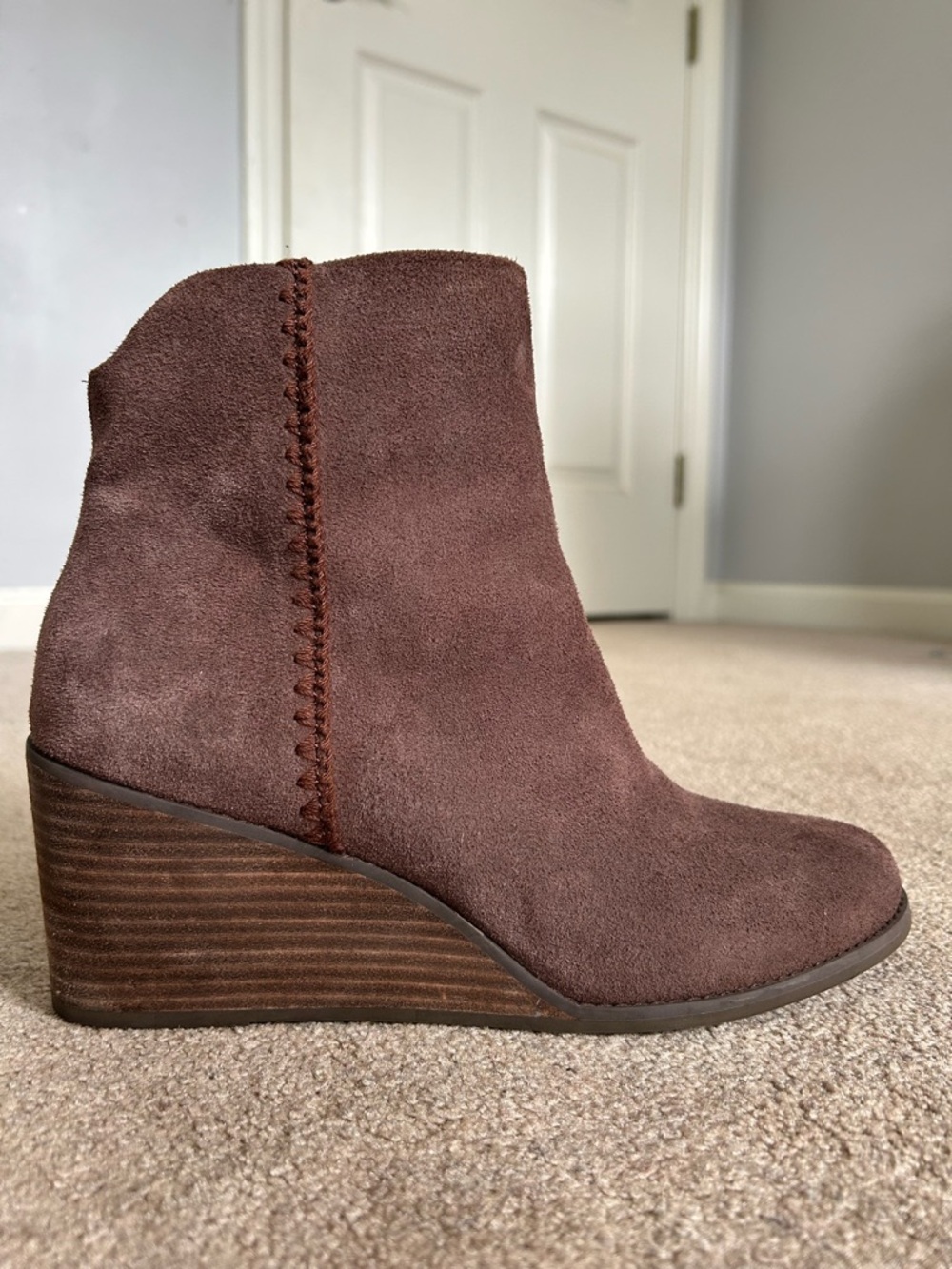 Toms Brown Suede Wedge Ankle Boots